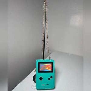 Turquoise Game Console Crossbody Bag with Gold Chain Strap